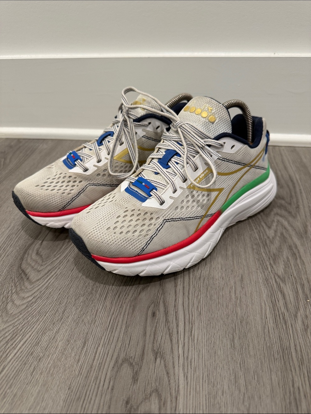 Diadora women’s Athletic Shoes with Red, Blue, Green & Gold Accents Italy made